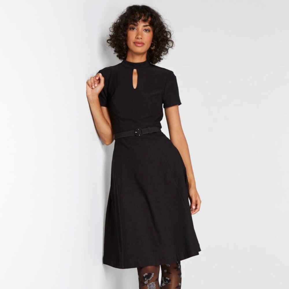 Classic Black Fit-and-Flare Dress w/ Keyhole Neckline – NWT